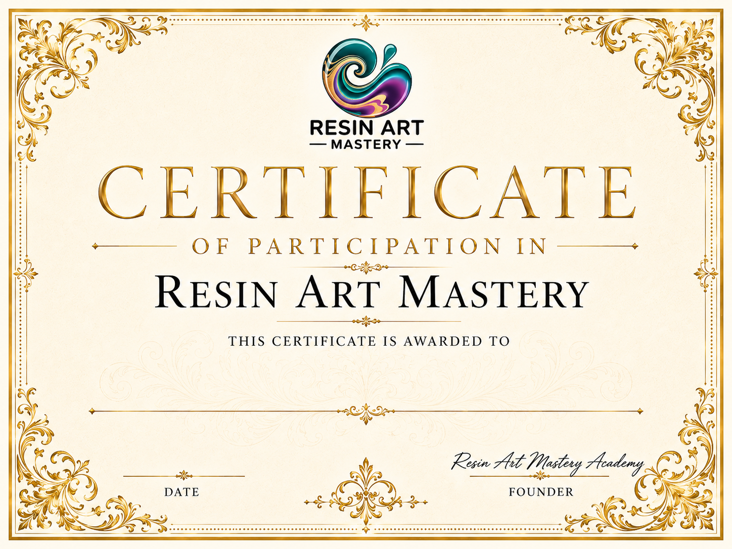 Certificate of partecipation in Resin Art Mastery